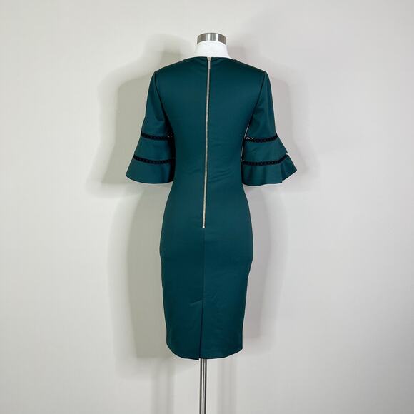 Ted Baker | Filnio Forest Green Bell Sleeve Fitted Sheath Cocktail Work Dress 2 - Picture 7 of 11